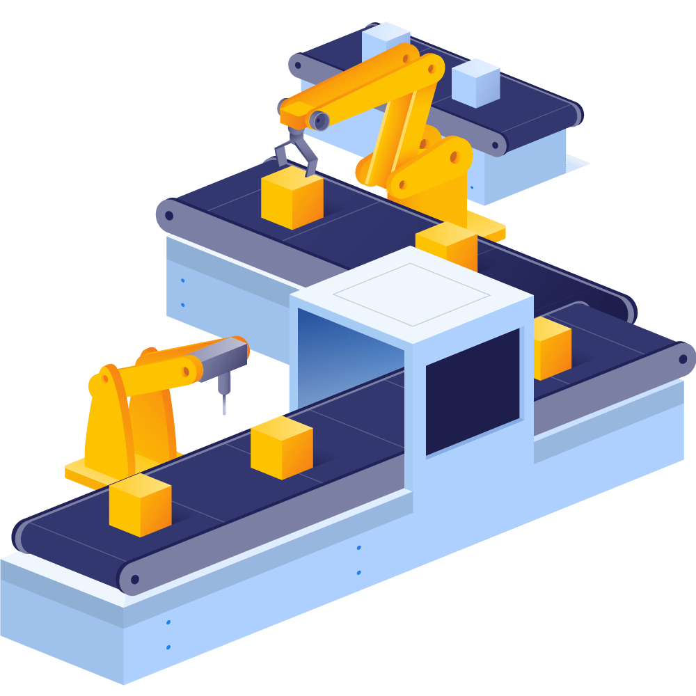 Ilustración de una línea de producción automatizada